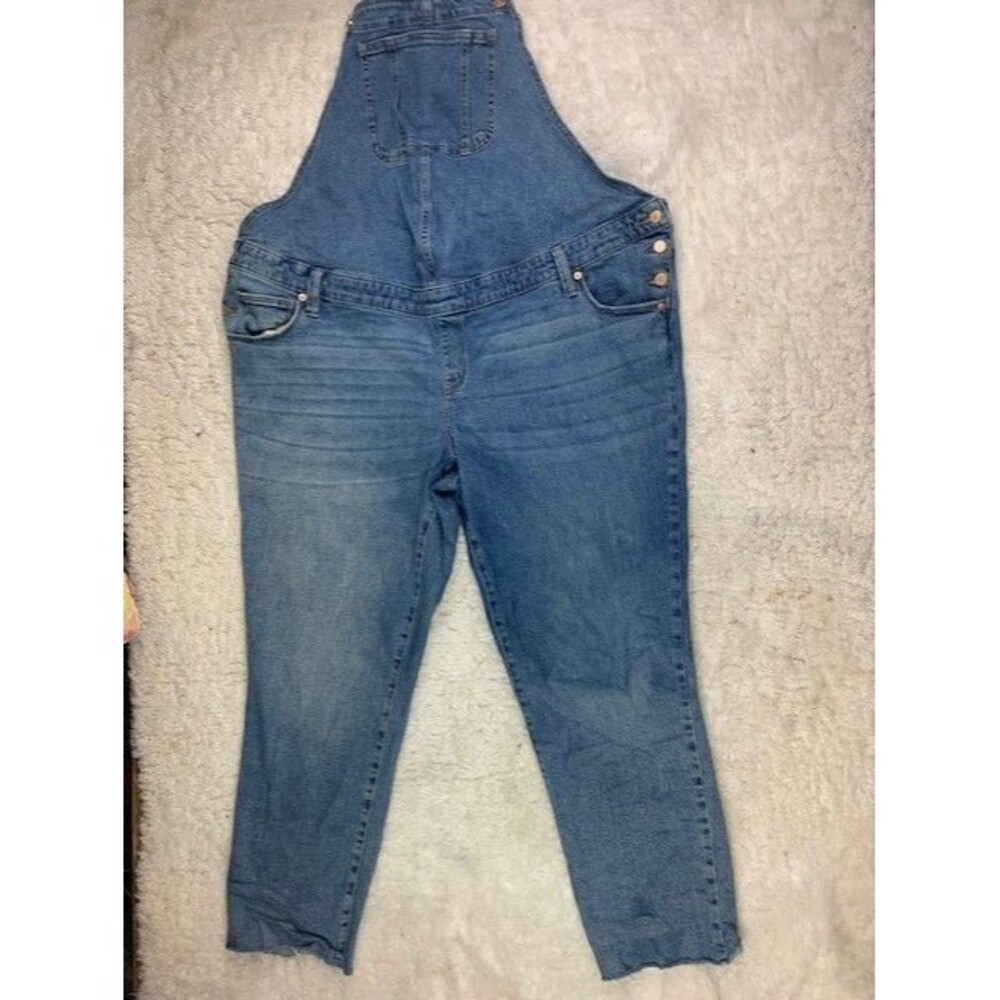Isabel Size 16 Womens Maternity Overalls Raw Hem Stretch Med Wash